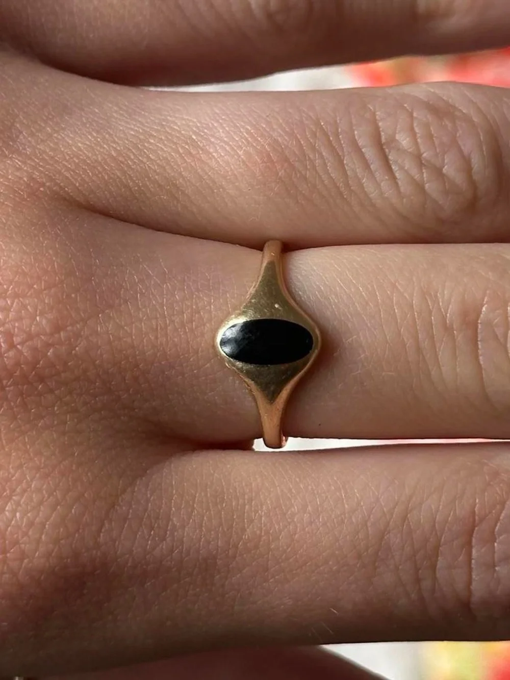 14k Gold Kabana Signet Ring with Black Onyx Accent - Women's Jewelry